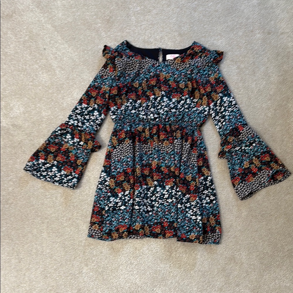 Floral Kids Dress with Bell Sleeves